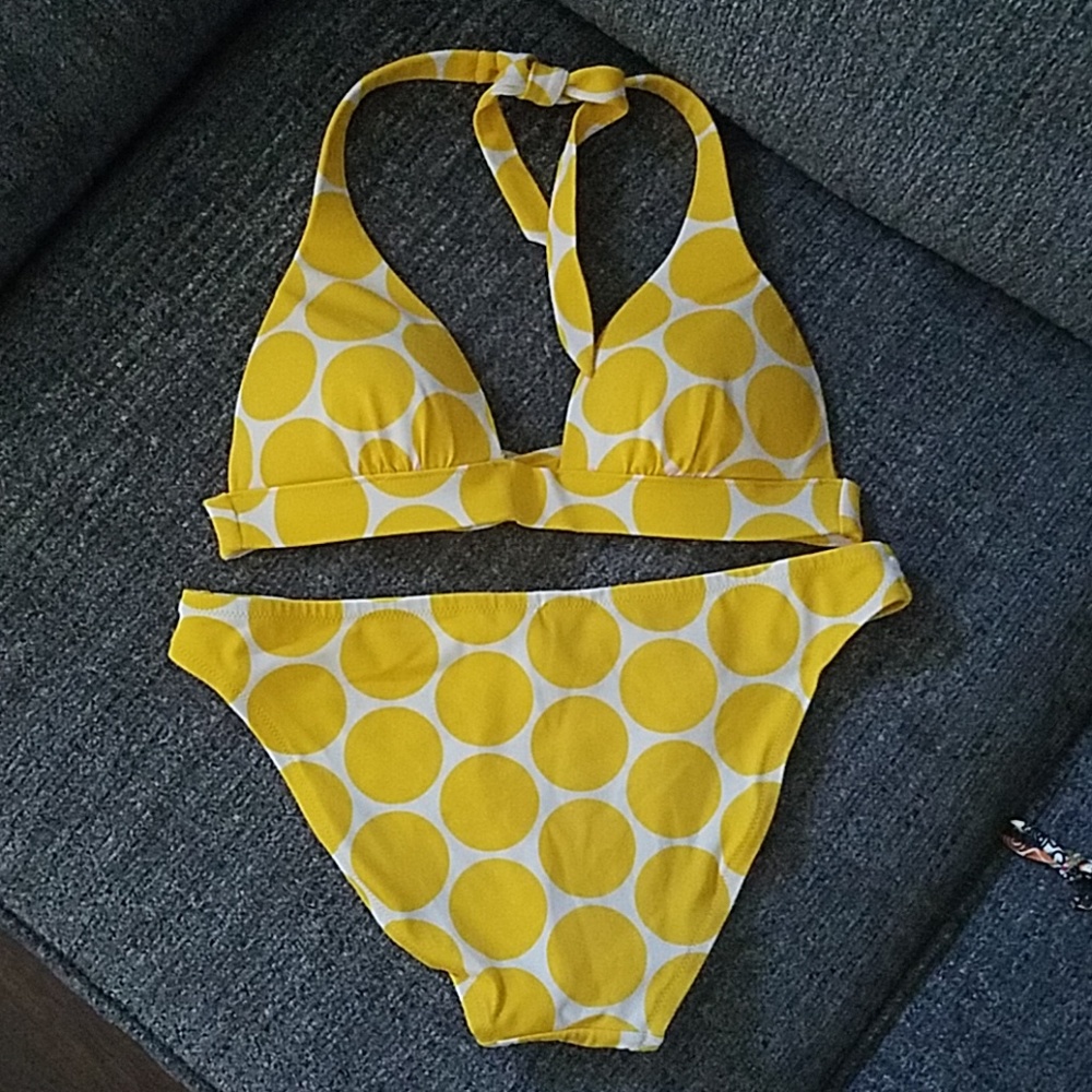 White and yellow polka dot bikini